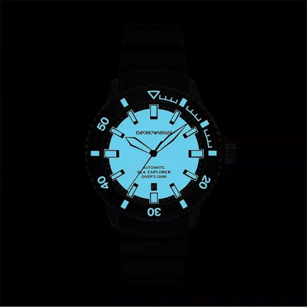 Montre homme Emporio Armani Sea Explorer réf. AR60085, mouvement automatique, boîtier 42,5 mm, acier inoxydable, silicone – quatrième vue