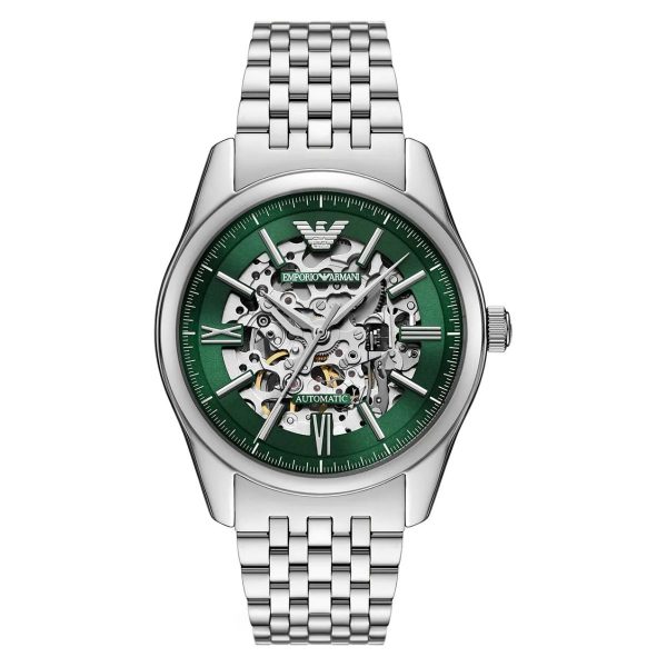 Montre homme Emporio Armani Skeleton 43 mm réf. AR60091, cadran vert, mouvement automatique – vue de face | Horlova Maroc
