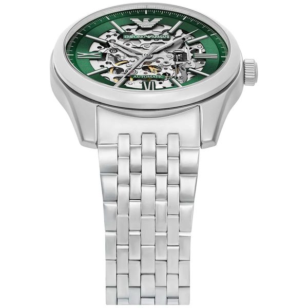 Montre homme Emporio Armani Skeleton 43 mm réf. AR60091, cadran vert – vue de trois-quarts