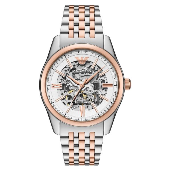 Montre homme Emporio Armani Skeleton 43 mm réf. AR60093, cadran noir, mouvement automatique – vue de face | Horlova Maroc