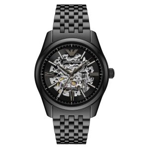 Montre homme Emporio Armani Skeleton 43 mm réf. AR60093, cadran noir – vue de trois-quarts