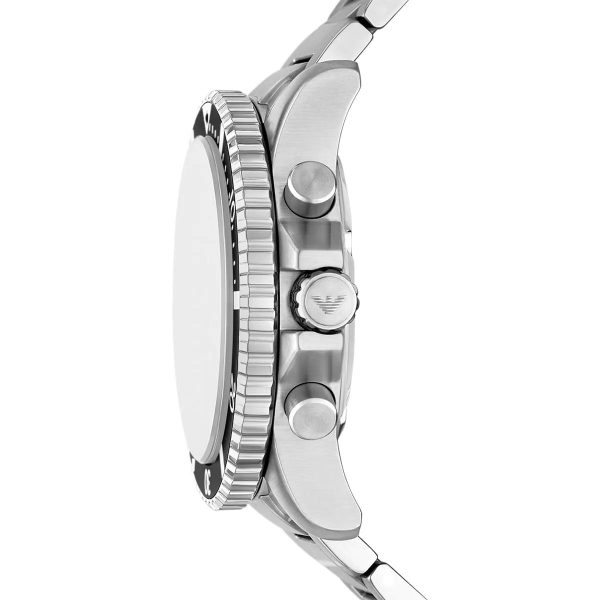 Montre homme Emporio Armani World Explorer réf. AR11722, chronographe quartz, boîtier 43 mm, acier inoxydable, étanche 100 m – troisième vue