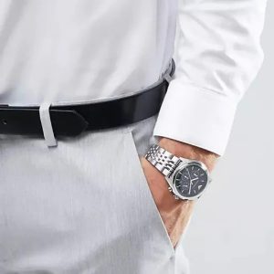 Montre homme Emporio Armani Zeta réf. AR1974, chronographe quartz, boîtier 43 mm, acier inoxydable – vue principale, Horlova Maroc