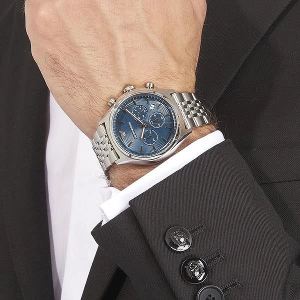 Montre homme Emporio Armani Zeta réf. AR1974, chronographe quartz, boîtier 43 mm, acier inoxydable, verre minéral – troisième vue