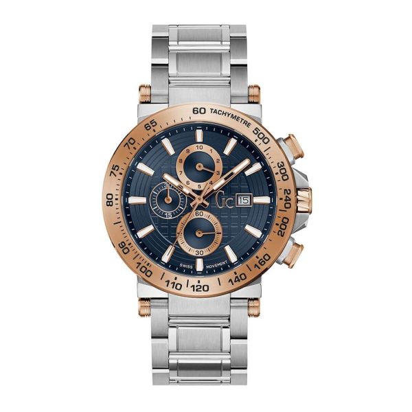 Montre homme Gc 44 mm réf. Y37003G7, cadran bleu, mouvement quartz chronographe – vue de face | Horlova Maroc