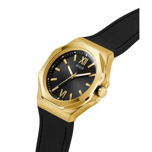 Montre homme Guess 41.5 mm réf. GW0850G2, cadran noir, bracelet silicone – vue de trois-quarts