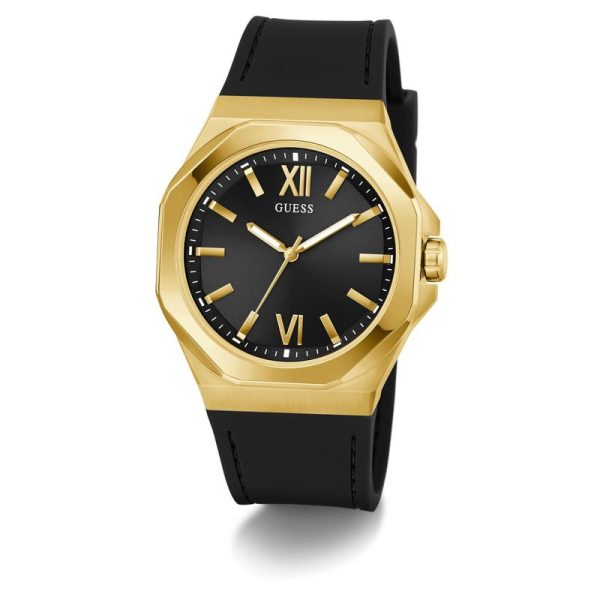 Montre homme Guess 41.5 mm réf. GW0850G2, cadran noir, bracelet silicone, mouvement quartz – autre angle