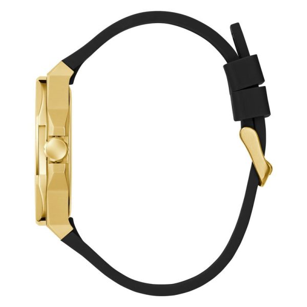 Montre homme Guess 41.5 mm réf. GW0850G2, cadran noir, bracelet silicone, mouvement quartz – vue rapprochée