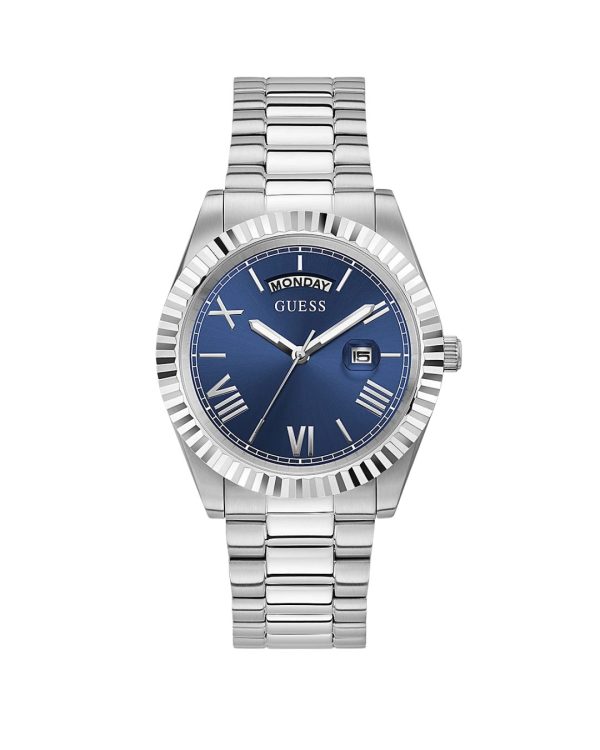 Montre homme Guess 42 mm réf. GW0265G7, bracelet acier, mouvement quartz – vue de face | Horlova Maroc
