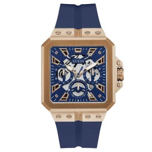 Montre homme Guess 42 mm réf. GW0637G3, cadran bleu, mouvement quartz – vue de face | Horlova Maroc