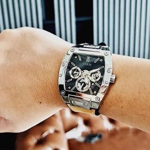 Montre homme Guess réf. GW0202G3, mouvement quartz, boîtier 43 mm, acier inoxydable, cuir – vue principale, Horlova Maroc