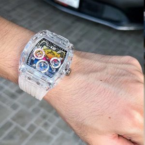Montre homme Guess réf. GW0499G3, mouvement quartz, boîtier 43 mm, silicone, étanche 50 m – vue principale, Horlova Maroc