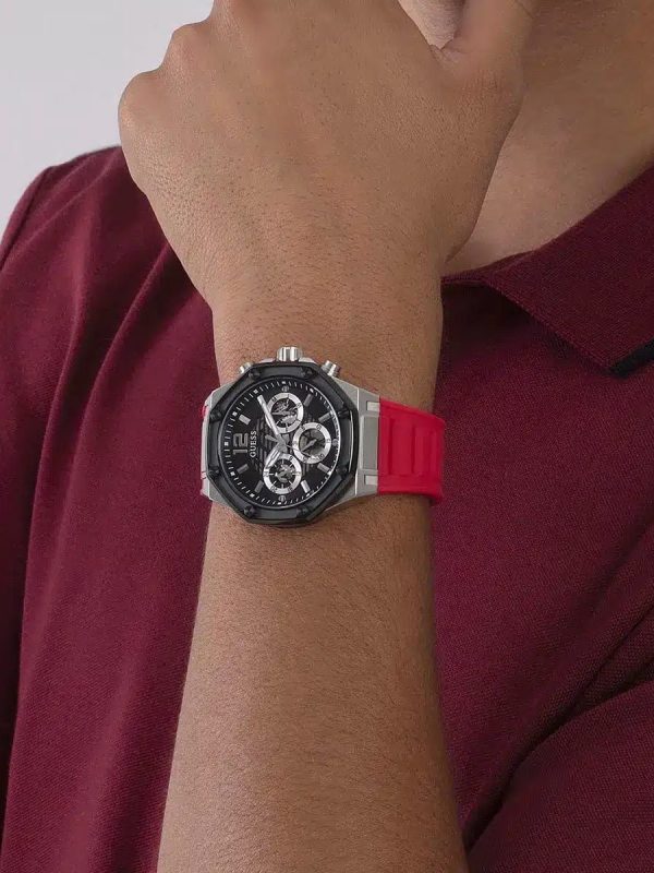 Montre homme Guess réf. GW0263G3, chronographe quartz, boîtier 44 mm, acier inoxydable, silicone – vue principale, Horlova Maroc