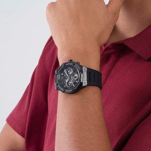 Montre homme Guess réf. GW0263G4, mouvement quartz, boîtier 44 mm, acier inoxydable, silicone, verre minéral – vue principale, Horlova Maroc