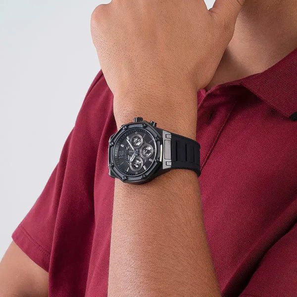 Montre homme Guess réf. GW0263G4, mouvement quartz, boîtier 44 mm, acier inoxydable, silicone, verre minéral – vue principale, Horlova Maroc