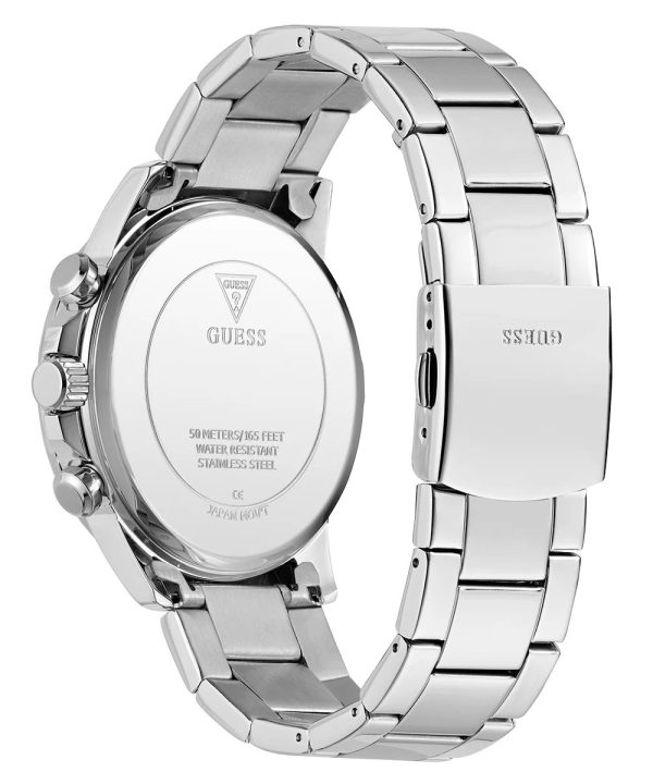 Montre homme Guess 44 mm réf. GW0900G1, cadran noir, bracelet acier, mouvement quartz – vue de trois-quarts