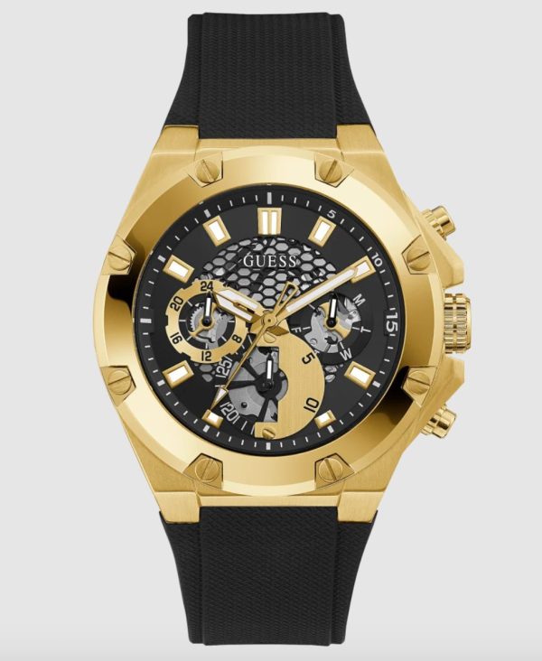 Montre homme Guess réf. GW0334G2, chronographe quartz, boîtier 46 mm, acier inoxydable, silicone – vue principale, Horlova Maroc