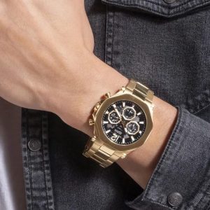 Montre homme Guess réf. GW0539G2, chronographe quartz, boîtier 46 mm, acier inoxydable – vue principale, Horlova Maroc