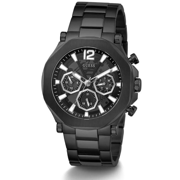 Montre homme Guess 46 mm réf. GW0539G3, cadran noir, mouvement quartz, montre-bracelet Guess – autre angle