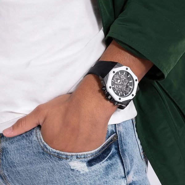 Montre homme Guess réf. GW0579G1, mouvement quartz, boîtier 47 mm, caoutchouc – vue principale, Horlova Maroc