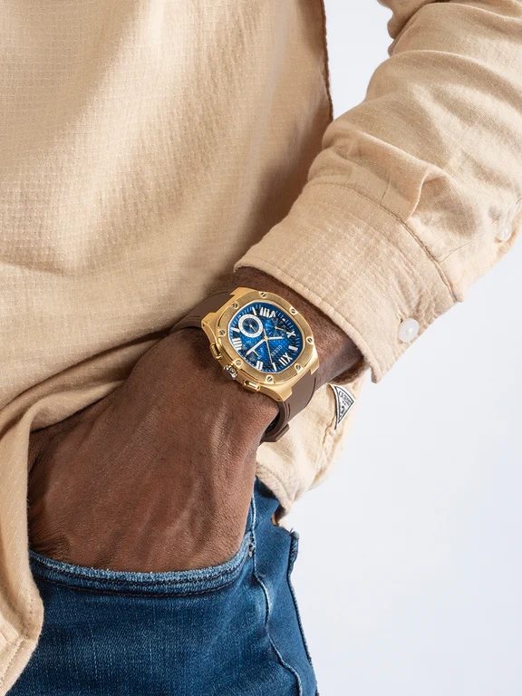Montre homme Guess Burgundy réf. GW0571G5, chronographe quartz, acier inoxydable, silicone – vue principale, Horlova Maroc