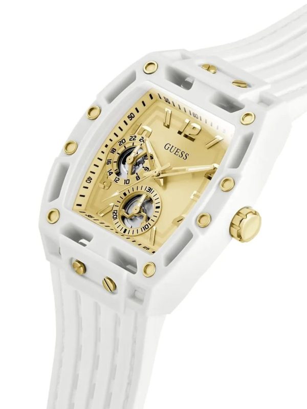 Montre homme Guess Champagne 44 mm réf. GW0499G5, cadran champagne, bracelet silicone, mouvement quartz – vue de face | Horlova Maroc
