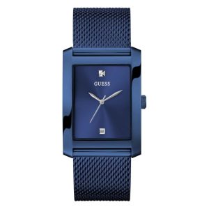 Montre homme Guess Clyde 34 mm réf. GW0898G2, cadran bleu, bracelet acier, mouvement quartz – vue de face | Horlova Maroc