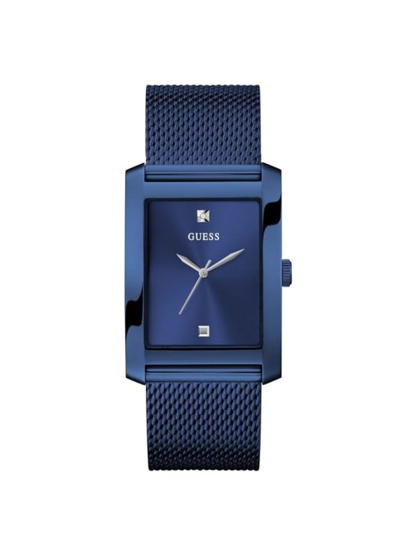 Montre homme Guess Clyde 34 mm réf. GW0898G2, cadran bleu, bracelet acier, mouvement quartz – vue de face | Horlova Maroc