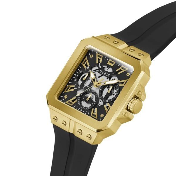 Montre homme Guess Design Carré 42 mm réf. GW0637G2, cadran noir, bracelet caoutchouc – autre angle