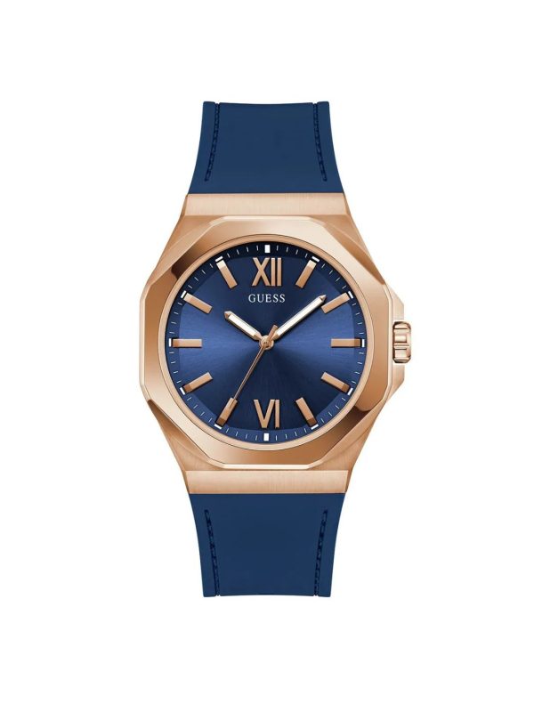 Montre homme Guess Emperor 42 mm réf. GW0850G3, cadran bleu, bracelet silicone, mouvement quartz – vue de face | Horlova Maroc