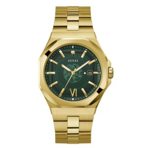 Montre homme Guess Emperor 43 mm réf. GW0573G2, cadran vert, bracelet acier – vue de face | Horlova Maroc