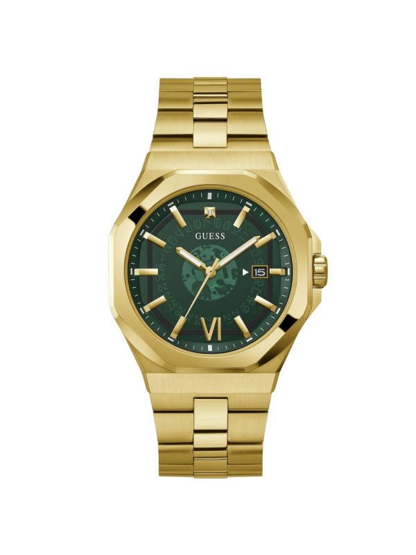 Montre homme Guess Emperor 43 mm réf. GW0573G2, cadran vert, bracelet acier – vue rapprochée