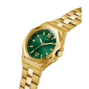 Montre homme Guess Emperor 44 mm réf. GW0849G2, cadran vert, bracelet acier – vue de trois-quarts