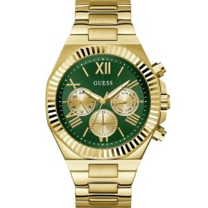 Montre homme Guess Equity 44 mm réf. GW0703G2, cadran vert, mouvement quartz – vue de face | Horlova Maroc