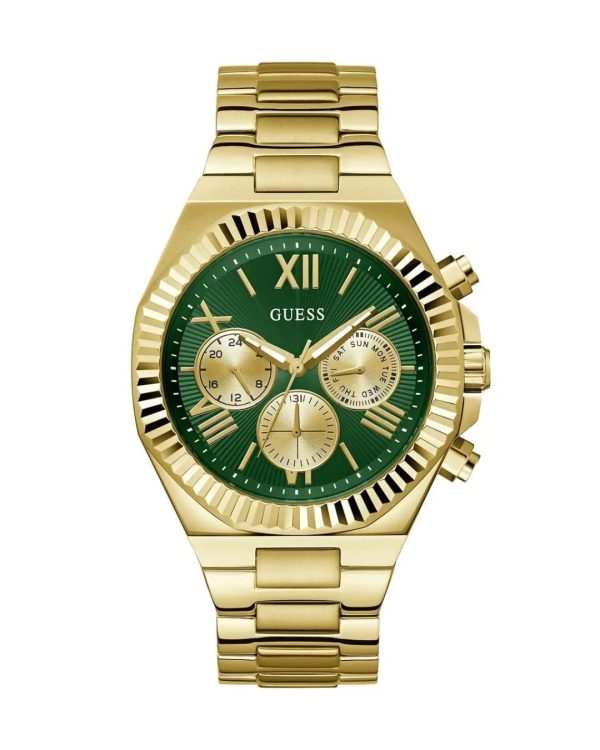 Montre homme Guess Equity 44 mm réf. GW0703G2, cadran vert, mouvement quartz – vue de face | Horlova Maroc