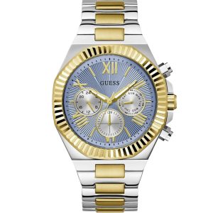 Montre homme Guess Equity 44 mm réf. GW0703G3, cadran bleu, mouvement quartz – vue de face | Horlova Maroc