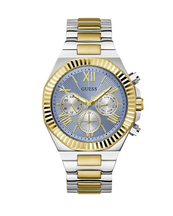 Montre homme Guess Equity 44 mm réf. GW0703G3, cadran bleu, mouvement quartz – vue de face | Horlova Maroc