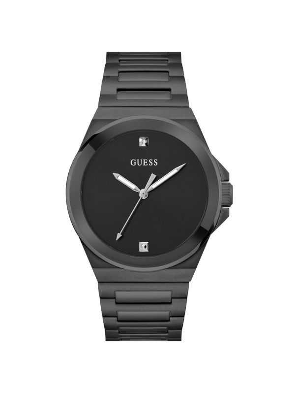 Montre homme Guess réf. GW0833G2, cadran noir, bracelet acier, mouvement quartz – vue de face | Horlova Maroc