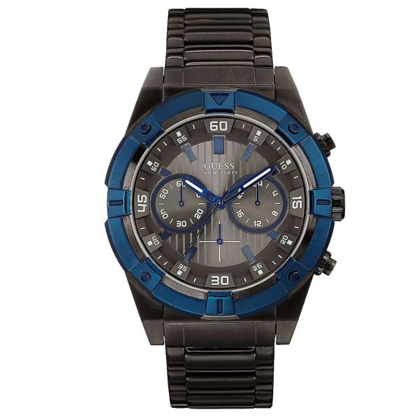 Montre homme Guess Jolt 48 mm réf. W0377G5, cadran gris, mouvement quartz chronographe – vue de face | Horlova Maroc