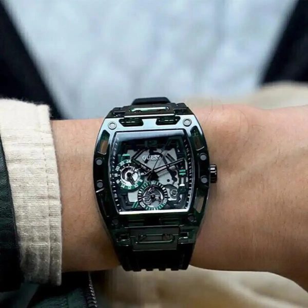 Montre homme Guess Phoenix réf. GW0499G7, mouvement quartz, boîtier 41 mm, silicone, étanche 50 m – vue principale, Horlova Maroc