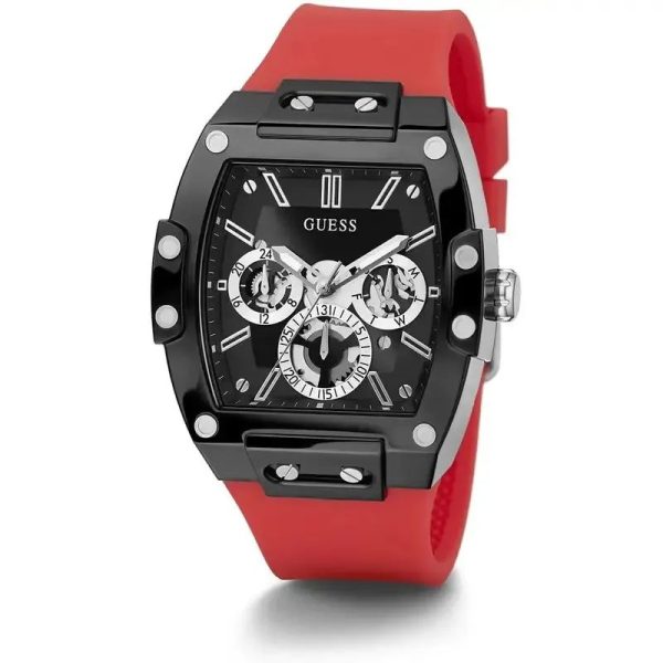 Montre homme Guess Phoenix 43 mm réf. GW0203G4, cadran noir, bracelet silicone – autre angle