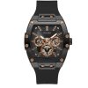 Montre homme Guess Phoenix Unisexe Carré 43 mm réf. GW0203G8, cadran noir, bracelet silicone, mouvement quartz – vue de face | Horlova Maroc