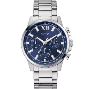 Montre homme Guess Walker 44 mm réf. GW0900G4, cadran bleu, bracelet acier, mouvement quartz – vue de face | Horlova Maroc
