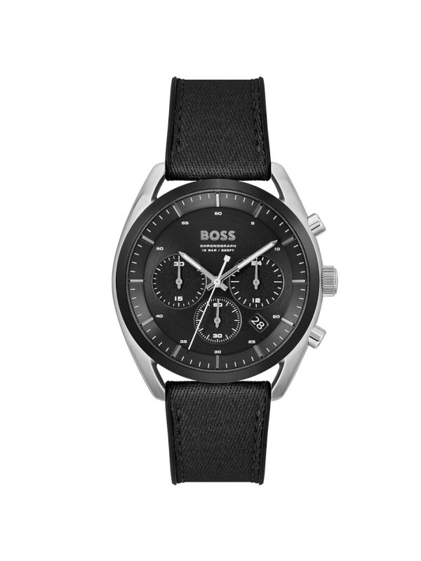 Montre homme Hugo Boss réf. 1514091, cadran noir, mouvement quartz – vue de face | Horlova Maroc