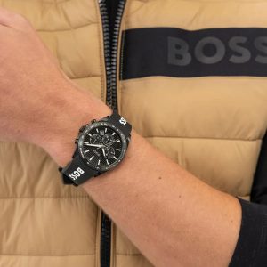 Montre homme Hugo Boss réf. 1514289, mouvement quartz, boîtier 41 mm, acier inoxydable, silicone – vue principale, Horlova Maroc