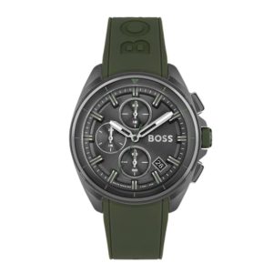 Montre homme Hugo Boss 42 mm réf. 1513952, cadran noir, bracelet cuir, mouvement quartz – vue de face | Horlova Maroc