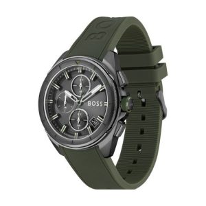 Montre homme Hugo Boss 42 mm réf. 1513952, cadran noir, bracelet cuir, mouvement quartz – vue de profil