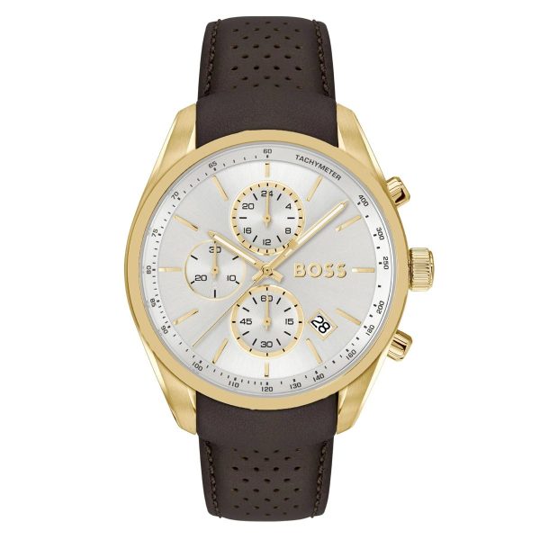 Montre homme Hugo Boss réf. 1514225, chronographe quartz, boîtier 44,5 mm, cuir, verre minéral, étanche 50 m – vue principale, Horlova Maroc