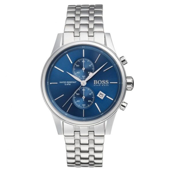 Montre homme Hugo Boss 44 mm réf. 1513384, bracelet acier, mouvement quartz chronographe – vue de face | Horlova Maroc