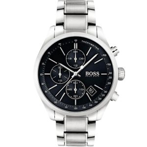 Montre homme Hugo Boss 44 mm réf. 1513477, bracelet acier, mouvement quartz chronographe – vue de face | Horlova Maroc